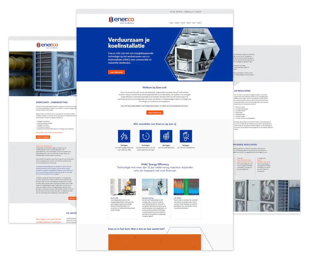 Mockup van de WordPress-website voor Enerco, gebouwd op basis van ontwerp door Atexo.