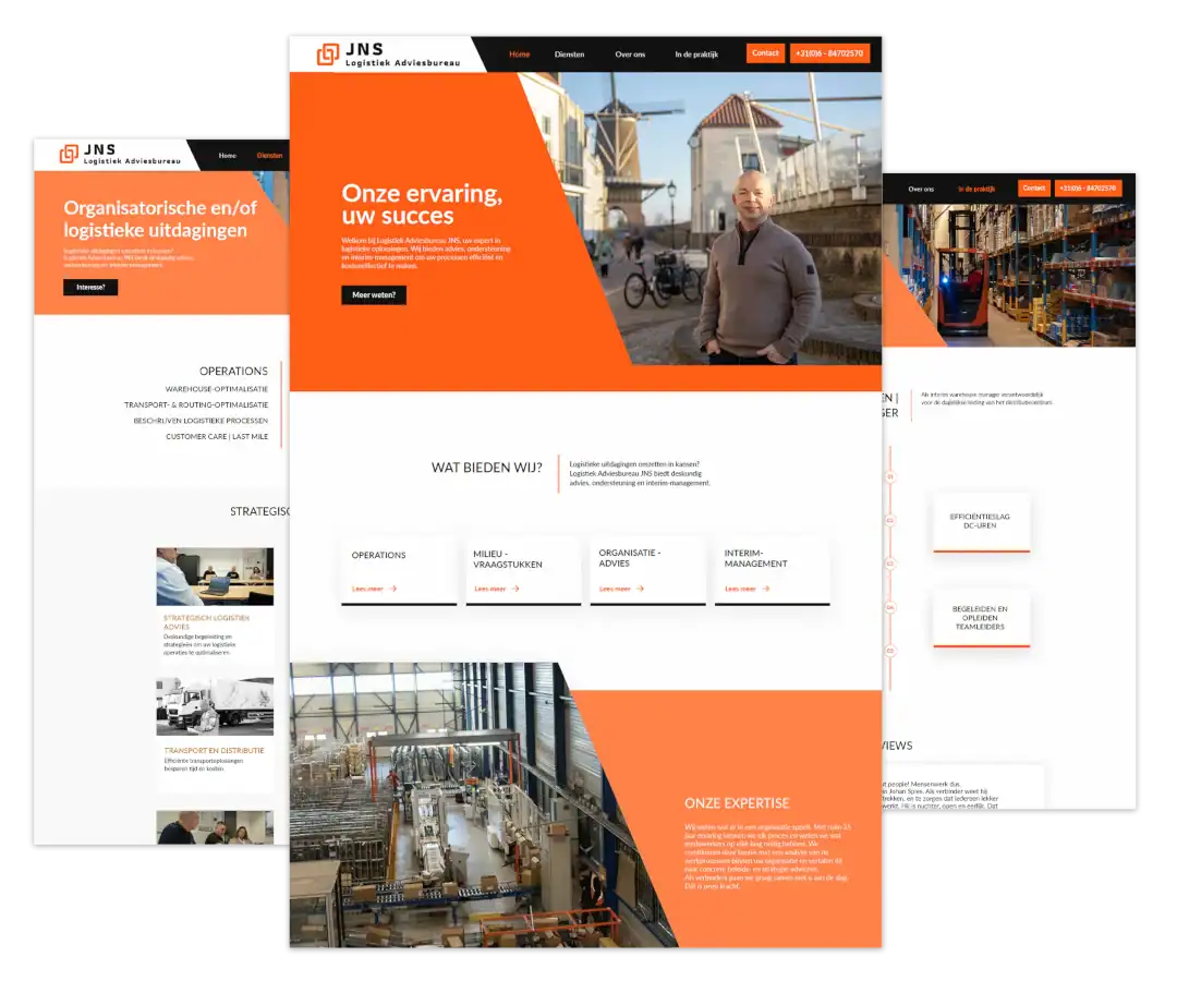 Mockup van de WordPress-website voor JNS Logistiek, gerealiseerd door website bouwer Utrecht.