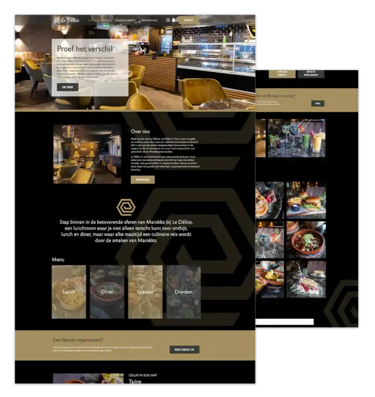Mockup van de WordPress-website voor Lunchroom Le Délice in Utrecht, gebouwd op basis van ontwerp door FlairDesign.