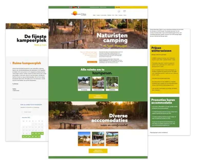 Mockup van de WordPress-website voor Monte Naturista, technisch gebouwd en beheerd met hosting en onderhoud.
