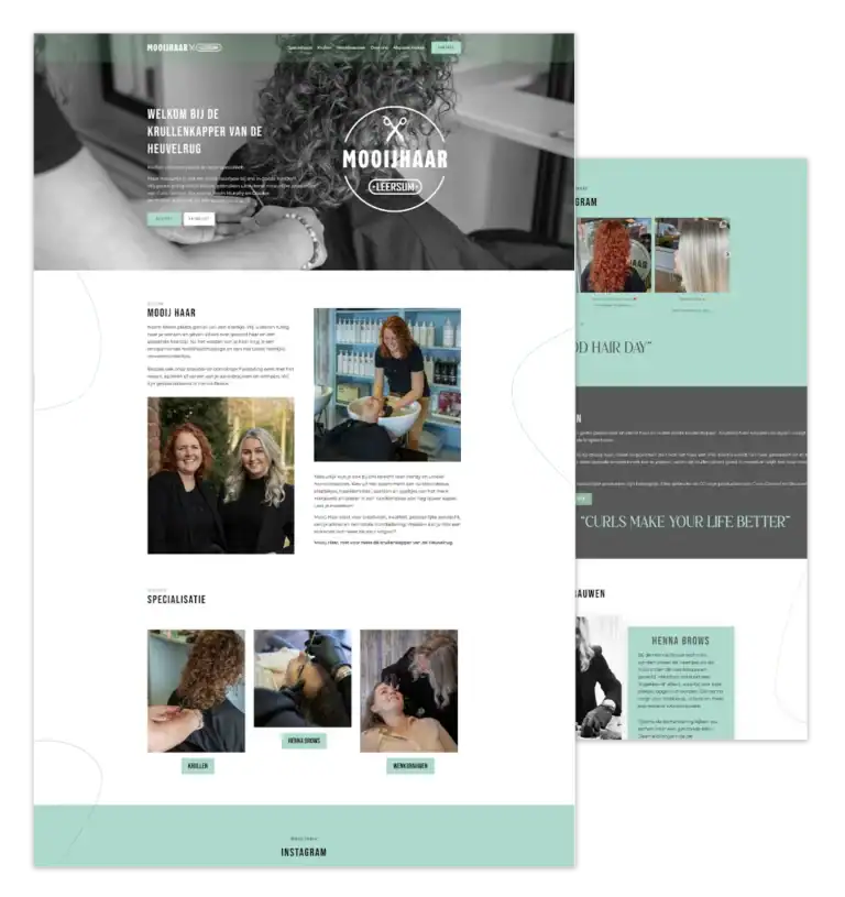 Mockup van de WordPress-website voor Mooij Haar in Leersum, gebouwd door mij met ontwerp van FlairDesign en inclusief hosting en onderhoud.