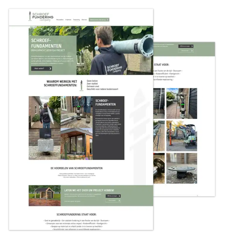 Mockup van de WordPress-website voor Schroeffundering Company, gebouwd door mij op basis van ontwerp van FlairDesign.
