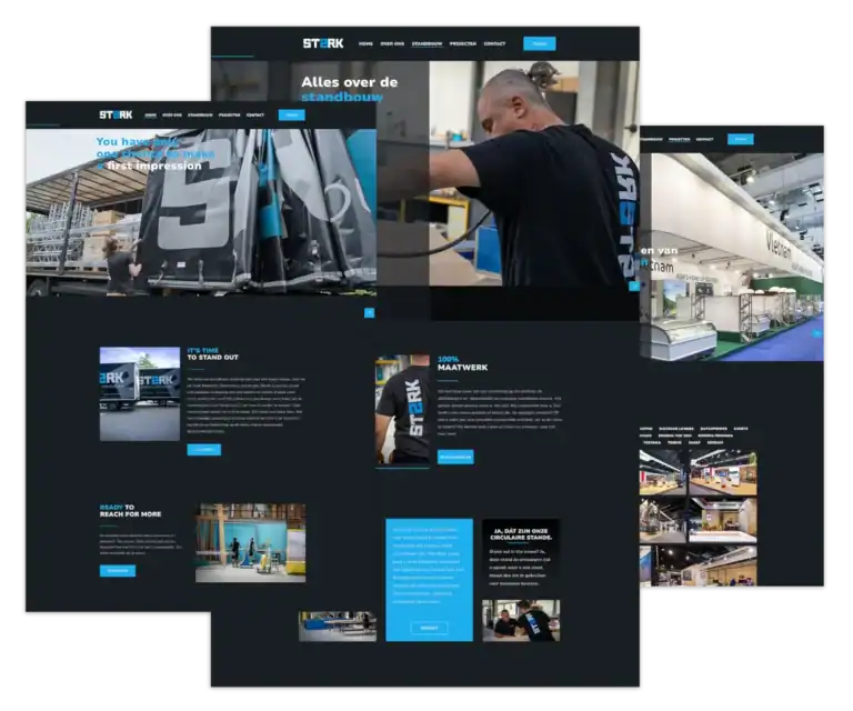 Mockup van de WordPress-website voor Sterk Standbouw, technisch gebouwd door mij met ontwerp van FlairDesign.