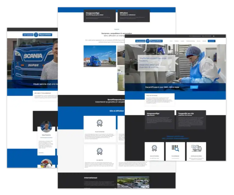 Mockup van de WordPress-website voor Van Leeuwen Kip, gebouwd door mij met ontwerp van FlairDesign en onder mijn hosting en onderhoud.