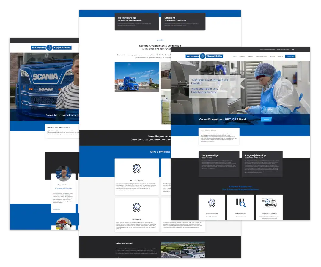 Mockup van de WordPress-website voor Van Leeuwen Kip, gebouwd door mij met ontwerp van FlairDesign en onder mijn hosting en onderhoud.