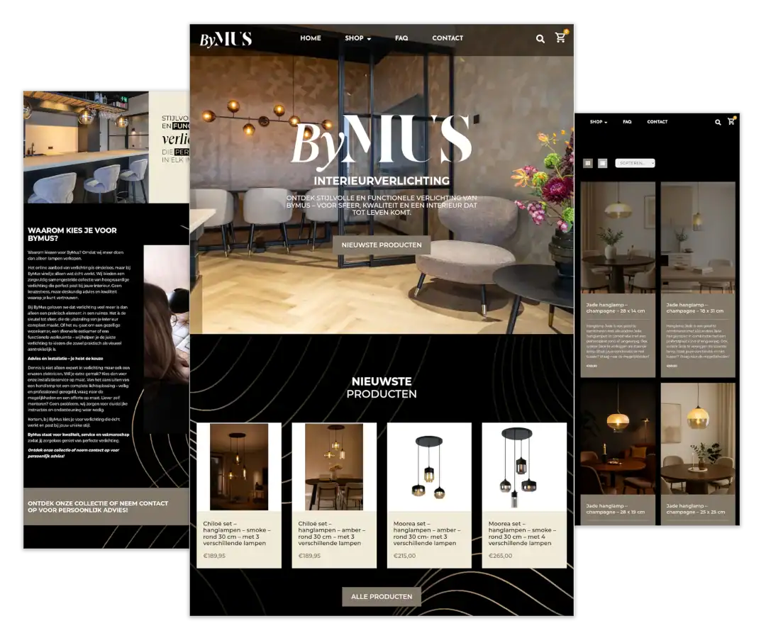 Mockup van de WordPress-website voor ByMus, met ontwerp van FlairDesign en onder mijn hosting en onderhoud.