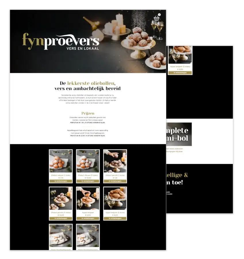 Mockup van de WordPress-webshop voor Fynproevers in Leusden, gebouwd door mij als webbouwer Leusden met ontwerp van Studio Atexo en onder mijn hosting en onderhoud.