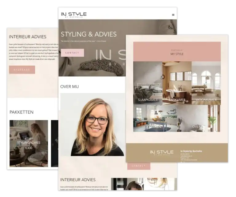 Mockup van de WordPress-website voor Instyle.nl, gebouwd door mij met ontwerp van FlairDesign uit Wijk bij Duurstede en onder mijn WordPress hosting en onderhoud.