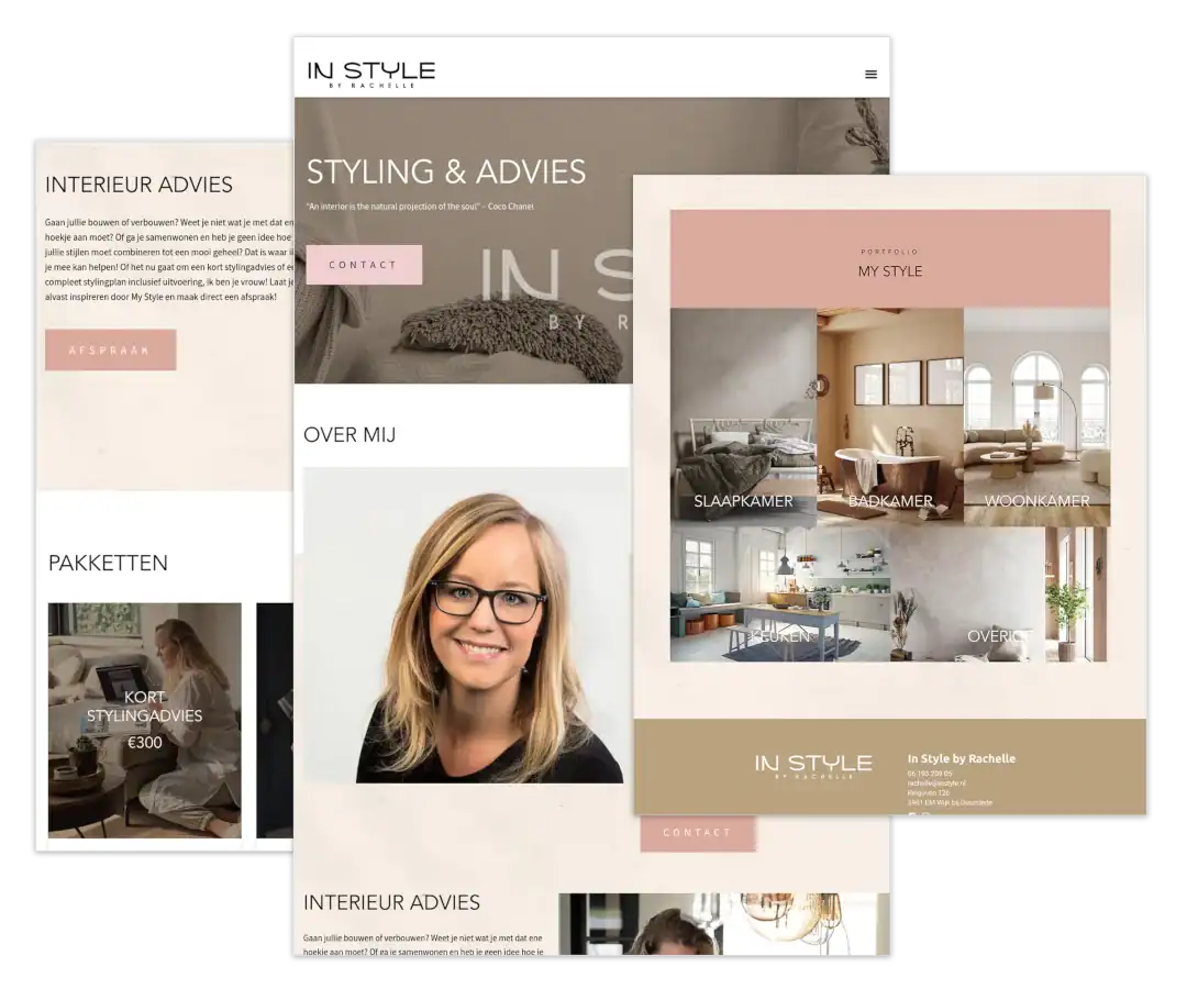 Mockup van de WordPress-website voor Instyle.nl, gebouwd door mij met ontwerp van FlairDesign uit Wijk bij Duurstede en onder mijn WordPress hosting en onderhoud.