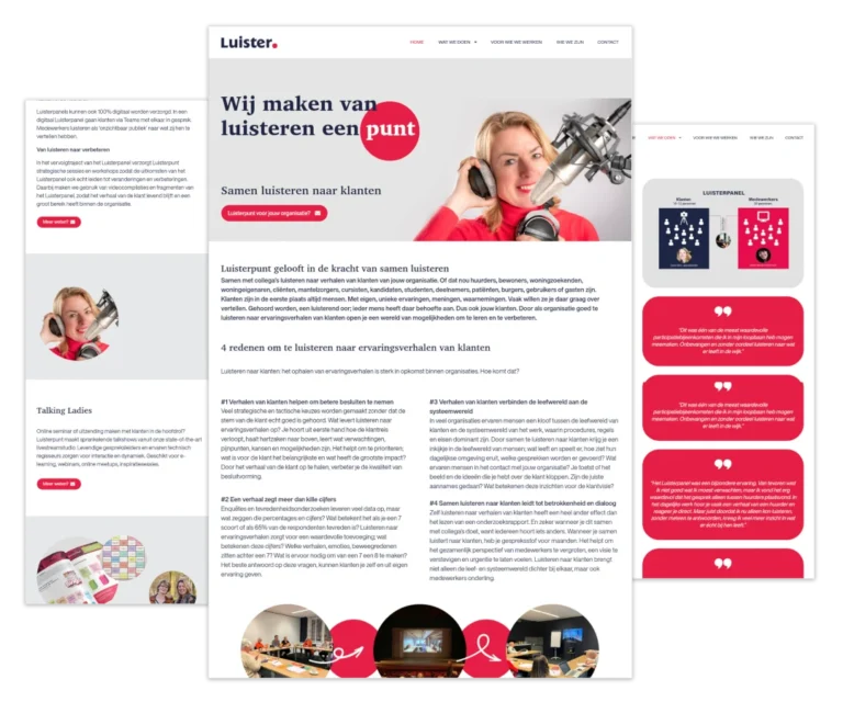 Mockup van de WordPress-website voor Luisterpunt.nl in Wijk bij Duurstede, gebouwd door mij met ontwerp van Die zijn van mij en onder mijn WordPress hosting en onderhoud.