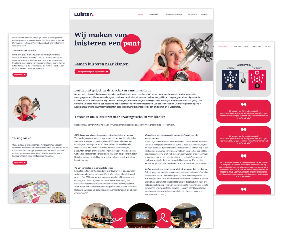 Mockup van de WordPress-website voor Luisterpunt.nl in Wijk bij Duurstede, gebouwd door mij met ontwerp van Die zijn van mij en onder mijn WordPress hosting en onderhoud.
