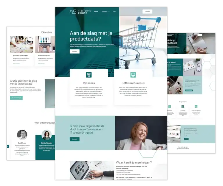 Mockup van de WordPress-website voor Marianne Swank in Wijk bij Duurstede, gebouwd door mij met ontwerp van FlairDesign en onder mijn WordPress hosting en onderhoud.