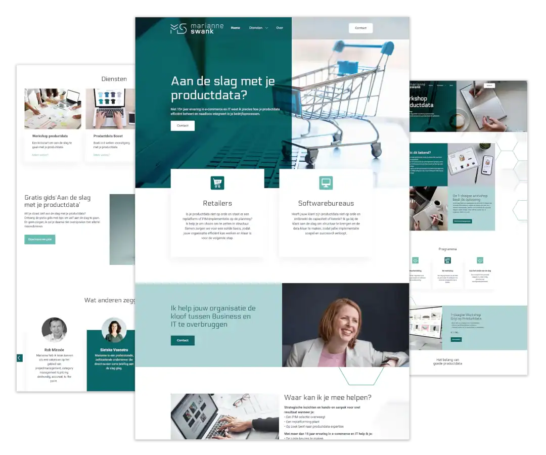 Mockup van de WordPress-website voor Marianne Swank in Wijk bij Duurstede, gebouwd door mij met ontwerp van FlairDesign en onder mijn WordPress hosting en onderhoud.