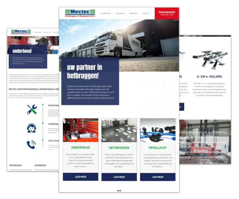 Mockup van de WordPress-website voor Mectec in Uddel, gebouwd door mij met ontwerp van Studio Atexo en onder mijn WordPress onderhoud en beveiliging.