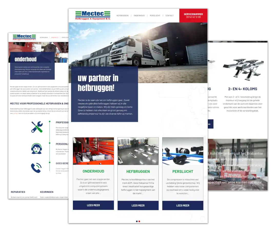 Mockup van de WordPress-website voor Mectec in Uddel, gebouwd door mij met ontwerp van Studio Atexo en onder mijn WordPress onderhoud en beveiliging.