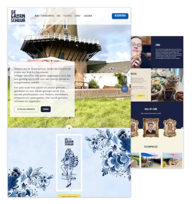 Mockup van de WordPress-website voor de Wijkse Graanschuur in Wijk bij Duurstede, gebouwd door mij met ontwerp van FlairDesign en onder mijn hosting en onderhoud.