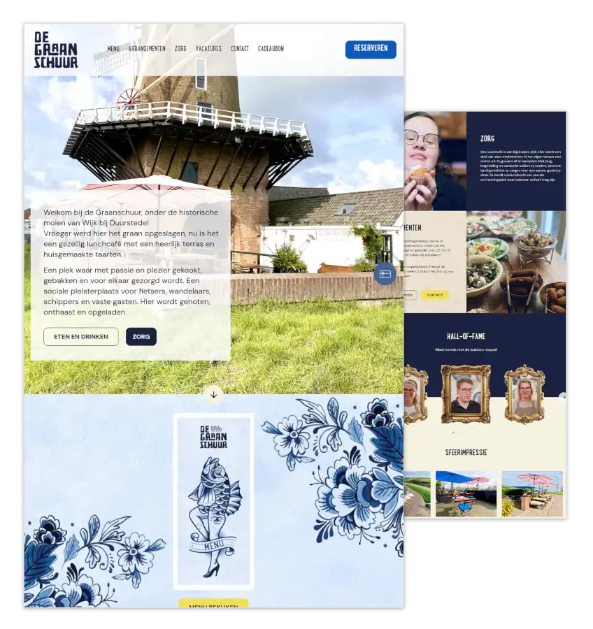 Mockup van de WordPress-website voor de Wijkse Graanschuur in Wijk bij Duurstede, gebouwd door mij met ontwerp van FlairDesign en onder mijn hosting en onderhoud.